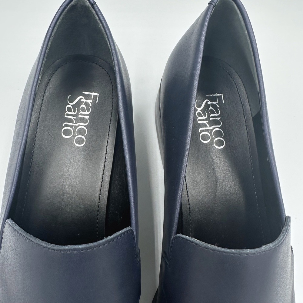 Franco Sarto L-BOCCA Navy Blue Leather Square Toe Block Heel Loafers Womens 10M - Picture 3 of 10